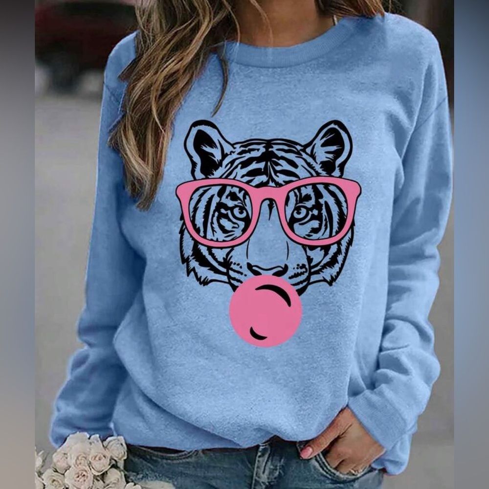 Tiger Blue Preppy Boho Whimsical Top New Large